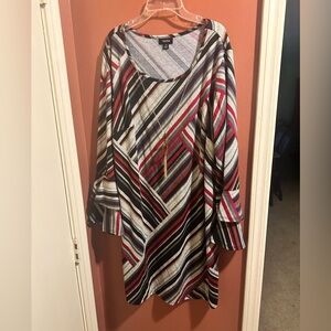 Tacera Gray and Black Striped Top